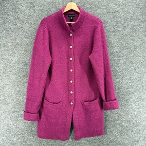 Adrienne Vittadini Coat Women XL Purple Button Long Sleeve Wool Pockets Casual